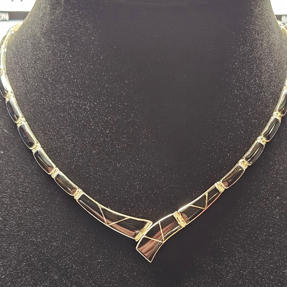 ✨ Vintage Taxco 950 Sterling Silver & Black Onyx Panel Necklace ✨